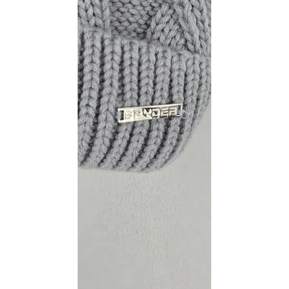Spyder Womens Cable Knit Beanie Faux Fur Lined Pom Pom Hat Pewter‎ Grey OLSP982W